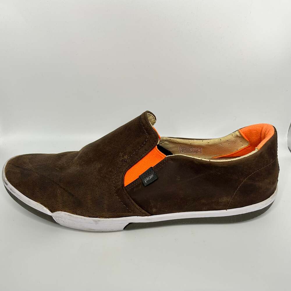 Plae Marten Brown Leather‎ Orange Trim Slip-On Mens Sneakers Mens Size 9.5